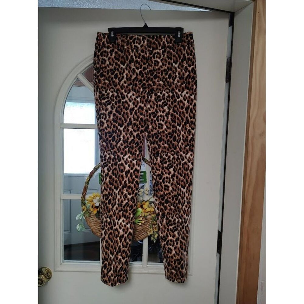 New Talbots Chatham Black Brown Animal Print Ankle Length Pants Women's 4